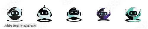 Robot Vector Mascot Futuristic Round Cute Flat Design Bot Collection