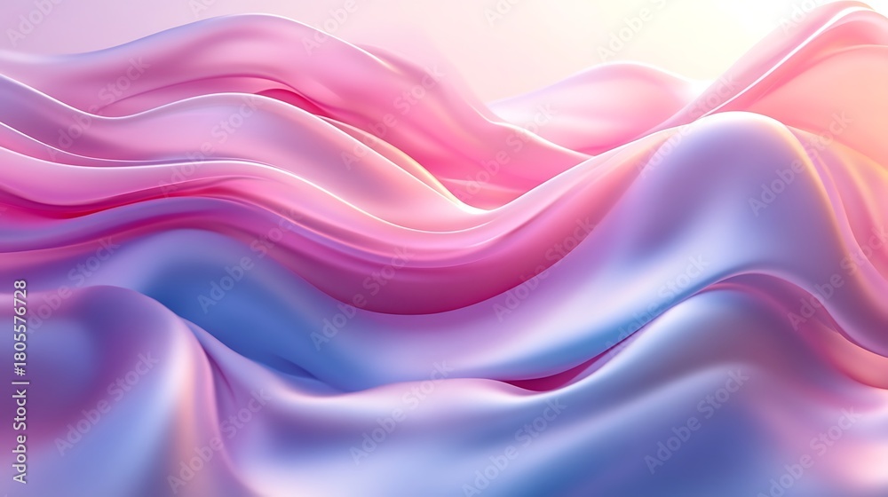 Obraz premium Abstract waves of pink and blue fabric creating a smooth and flowing texture in a soft light setting