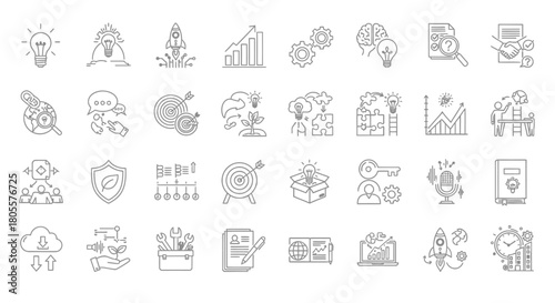 Collection of Business and Strategy Icons for Presentations and Infographics. Vector Illustrations. EPS Editable