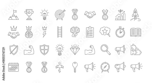 Collection of Business and Success Icons in Doodle Style. Vector Illustrations. EPS Editable