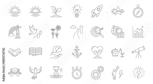 Collection of Business and Success Related Icons and Symbols. Vector Illustrations. EPS Editable