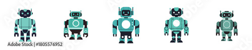 Robot Vector Flat Design Geometric Humanoid Modern Mechanical Bot Collection