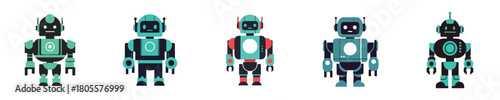 Robot Vector Flat Design Modern Humanoid Cute Mechanical Character Set