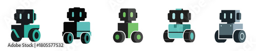 Robot Vector Minimalist Wheeled Modern Mobile Delivery Utility Bot Collection