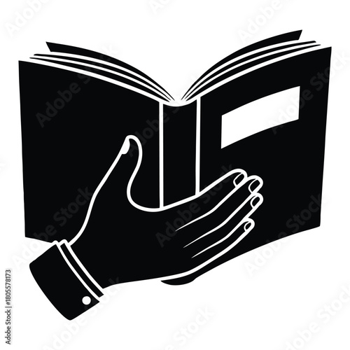 Engrossing novel being read with a hand holding the book open for immersive reading