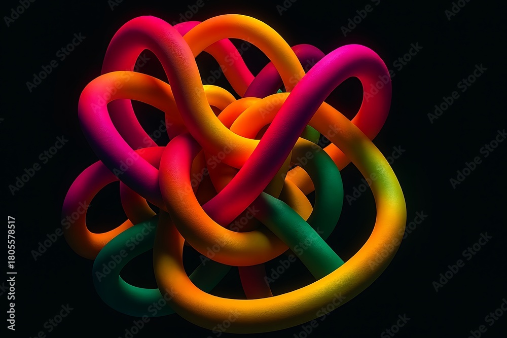 Obraz premium Vibrant intertwined tubular abstract shapes forming complex knot