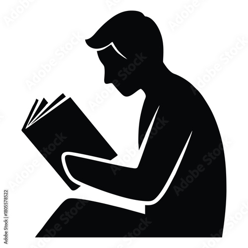 Engrossed reader absorbed in book, educational pursuit, knowledge seeker studying