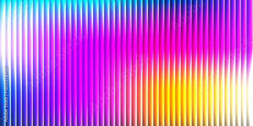Glass ripple texture with dark gradient background and vivid orange, blue, and lilac light streaks. Futuristic distortion, moody abstract glow, reeded vertical blur. Vector illustration