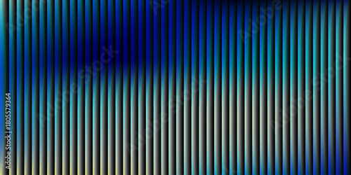 Glass ripple texture with dark gradient background and vivid orange, blue, and lilac light streaks. Futuristic distortion, moody abstract glow, reeded vertical blur. Vector illustration