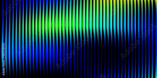 Glass ripple texture with dark gradient background and vivid orange, blue, and lilac light streaks. Futuristic distortion, moody abstract glow, reeded vertical blur. Vector illustration