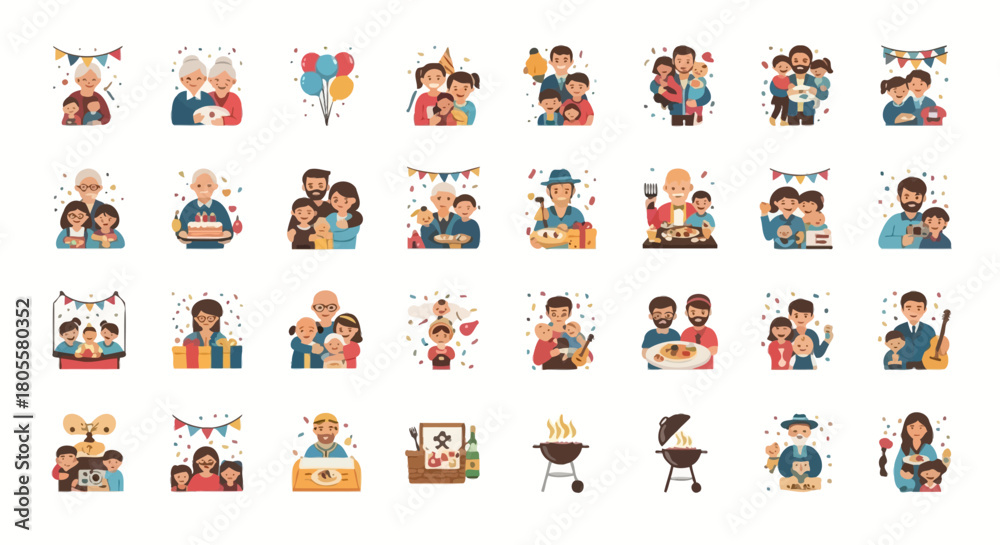 Naklejka premium Collection of Diverse People Celebrating Special Occasions and Holidays. Vector Illustrations. EPS Editable