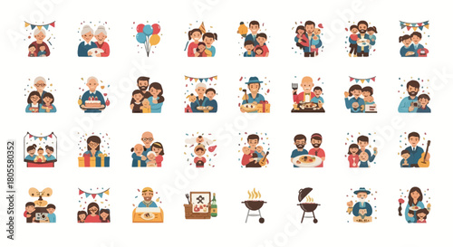Collection of Diverse People Celebrating Special Occasions and Holidays. Vector Illustrations. EPS Editable