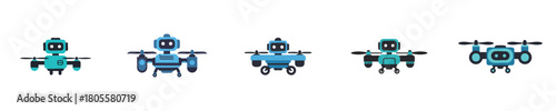Robot Drone Vector Set Futuristic Quadbot Illustration