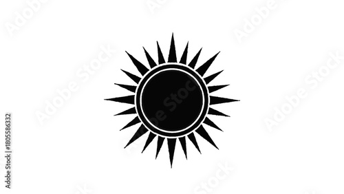 Vector illustration of stylized sun with sharp rays, representing summer, light, energy, and warmth, isolated on transparent background 