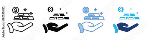 Gold bars icon set multiple style collection