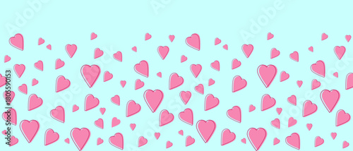 Cute heart pattern border with scattered pink hearts on a soft light-blue background, perfect for Valentine’s themes, romantic designs, greeting cards, gift packaging, and sweet decorative graphics