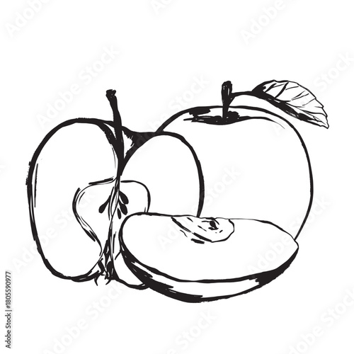 Vivid depiction of orchard apples sliced for culinary or branding purposes