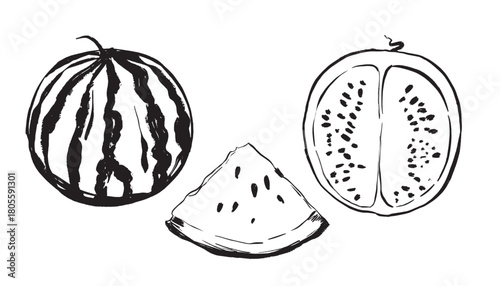 Bold ink drawing of watermelon slices for marketing visuals