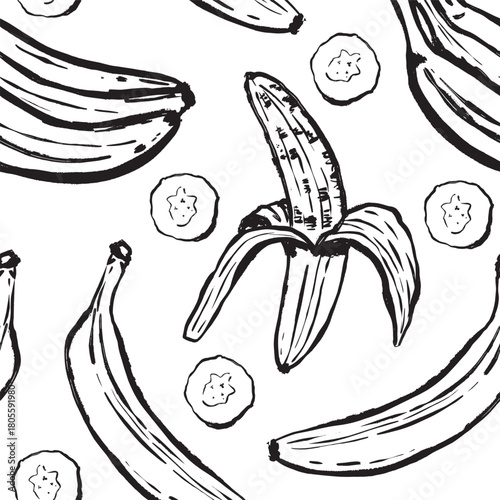 Artistic freehand bananas and peels arranged for lively product design