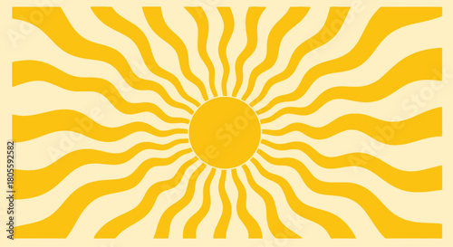 Yellow sunburst with wavy rays on cream background