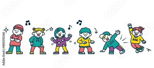 子供 ダンス ダンスクラス 手描き シンプル イラスト セット