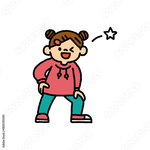 子供 ダンス ポーズ ウインク 手描き イラスト