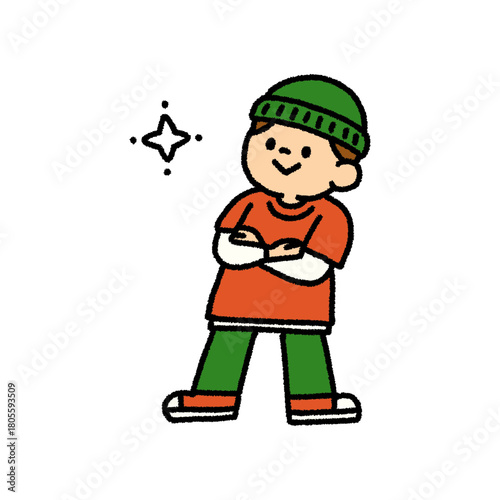 子供 ダンス ポーズ 腕組み 手描き イラスト