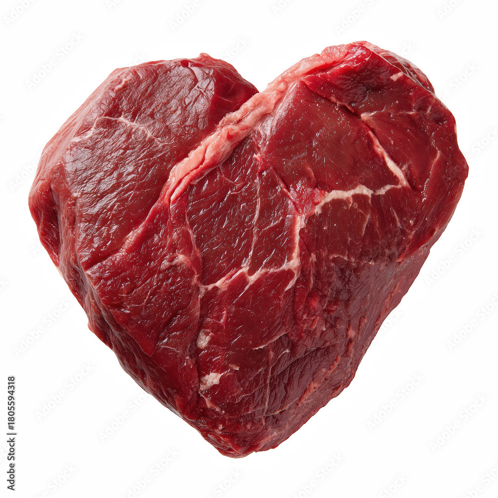 Fototapeta premium Raw Beef Steak Cut in Heart Shape, isolated on transparent background