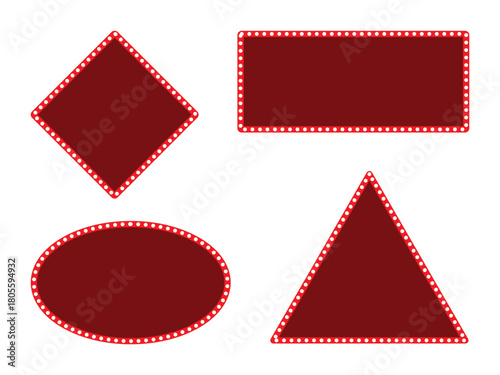 Marquee Light Frame Shapes Vector Set. Retro Light Border Shapes Collection