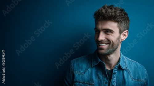 A blend of fashion and positivity: the modern man's charismatic aura. Concept art. Fashionable spirit: capturing the joy of a stylish modern man in soft light. Glamour photo. Modern design.