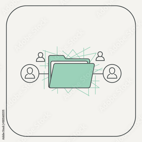 Digital file sharing with user icons and network connections.