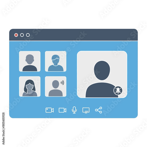 Video conference interface with multiple participant icons.