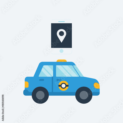 Blue car with location pin icon above it.