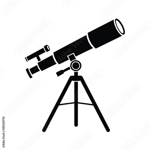 Silhouette of a telescope on a tripod against a white background