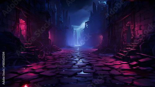 Dark Fantasy City Street at Night: Pixel Art Cyberpunk Setting