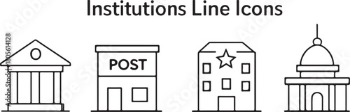 Institutions Line Icons Vector Set Illustrating Essential Civic Structures