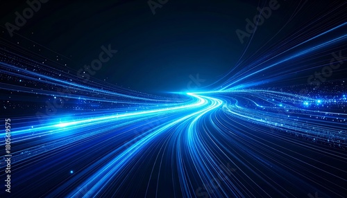 Electric blue light streaks converge in a futuristic, abstract design against a dark backdrop.