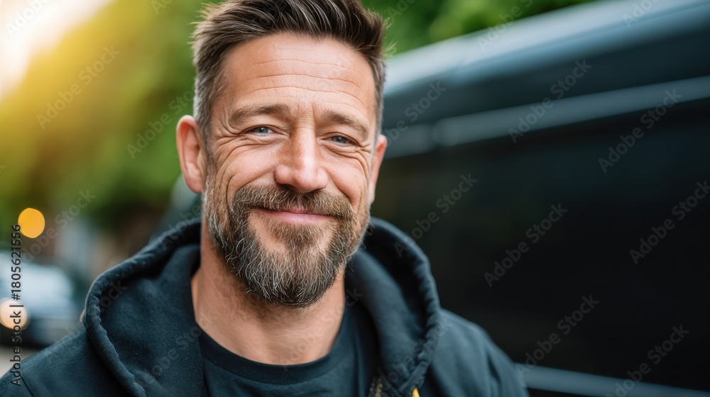 Fototapeta premium Smiling Senior Man with Beard in Outdoor Urban Setting