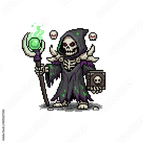 pixel art bone warlock summoning eerie necromantic spirits