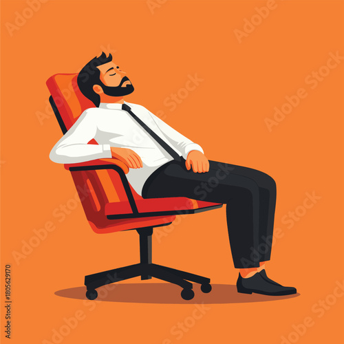 overload - overwhelmed by job concept. business man sleeping on chair,  fatigue tired, low energy,  exhausted, sleepy drunk. , vector style simple color