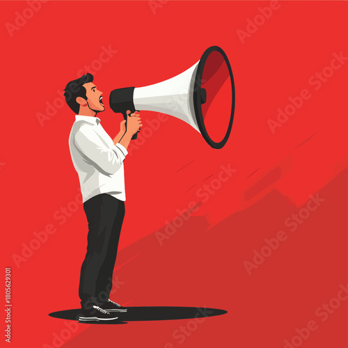 announce fake news propaganda concept. politician promise campaign, manipulate and shout at megaphone. election background   , vector style simple color