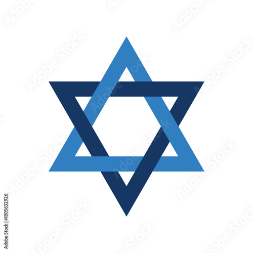 Star of David blue icon, two overlapping triangles symbol, vector illustration
