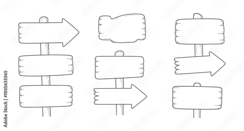 Obraz premium Collection of rustic hand drawn wooden signs and signposts vectors