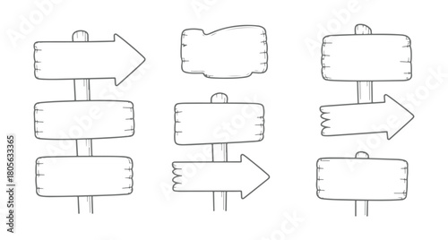 Collection of rustic hand drawn wooden signs and signposts vectors