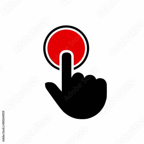 Press the Button Symbol: Hand Finger Pushing Red Circle