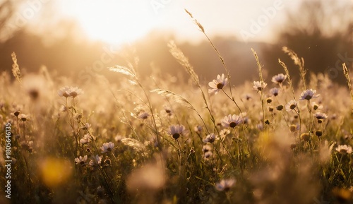 Peaceful spring meadow with wildflowers - ultra realistic photo