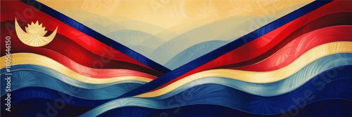 Abstract Antigua and Barbuda flag waves, colorful Caribbean textured brush stroke background banner, patriotic national art