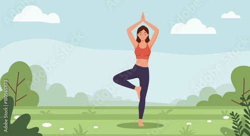 Woman in Tree Pose A Serene Yoga Practice in Nature's Embrace