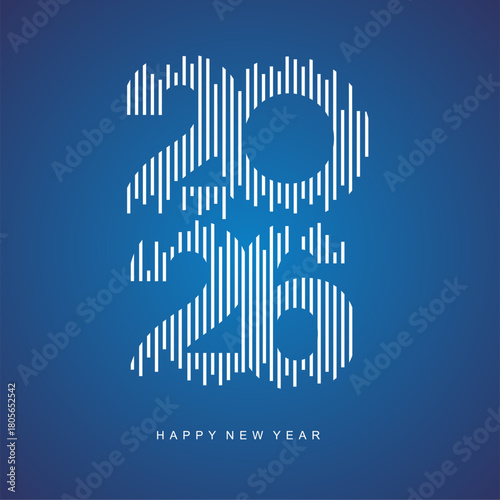2026 New Year square composition number Design. 2026 time line chart bar vibrant typography logo design concept. Modern barcode set of numbers with blue and white vector greeting card