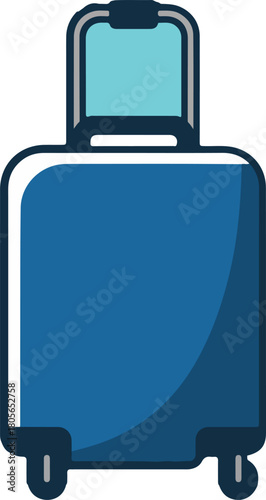 Blue rolling suitcase vector illustration for travel and vacation concepts isolated on a transparent background